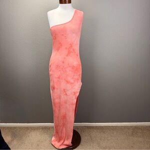 Fashion Nova NWT Ribbed Tie Dye One-Shoulder Slit Maxi Dress Sz XL Boho Beach